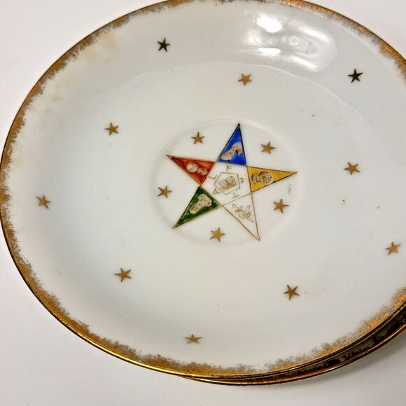Eastern Star Sugar Bowl and 3 Saucers – Masonic Freemason - Picture 4 of 11